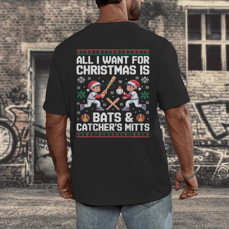 Christmas Baseball Bats Catcher Mitts Holiday Tee Men's Back Print T-Shirt