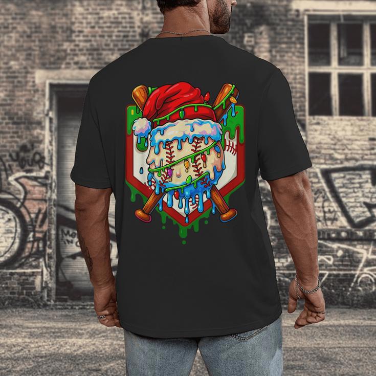 Christmas Baseball Ice Cream Drip Santa Baseball Player Kids Men's Back Print T-Shirt