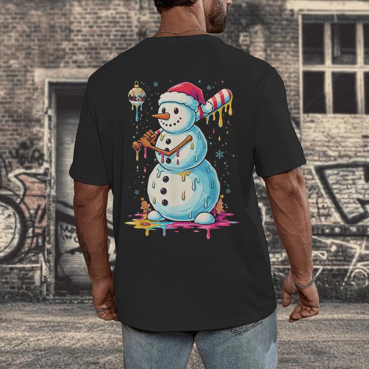 Christmas Baseball Snowman Drip For Boys Men Girls Women Men's Back Print T-Shirt