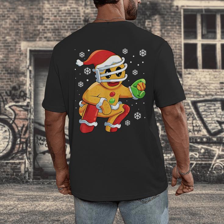 Christmas Gingerbread Man Baseball Player Catcher Men's Back Print T-Shirt Christmas Gingerbread Man Baseball Player Catcher Men's Back Print T-Shirt
