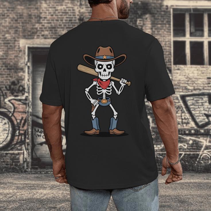Cowboy Skeleton Baseball Halloween Graphic Men's Back Print T-Shirt