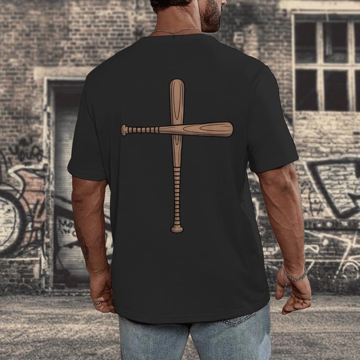 Cross Baseball Bats Christian Faith Sports Coach Pitcher Men's Back Print T-Shirt Cross Baseball Bats Christian Faith Sports Coach Pitcher Men's Back Print T-Shirt