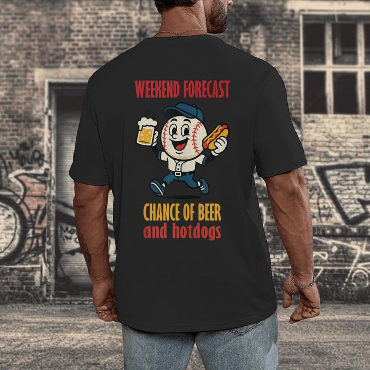 Cute Baseball Fan Weekend Forecast Change Of Beer And Hotdog Men's Back Print T-Shirt