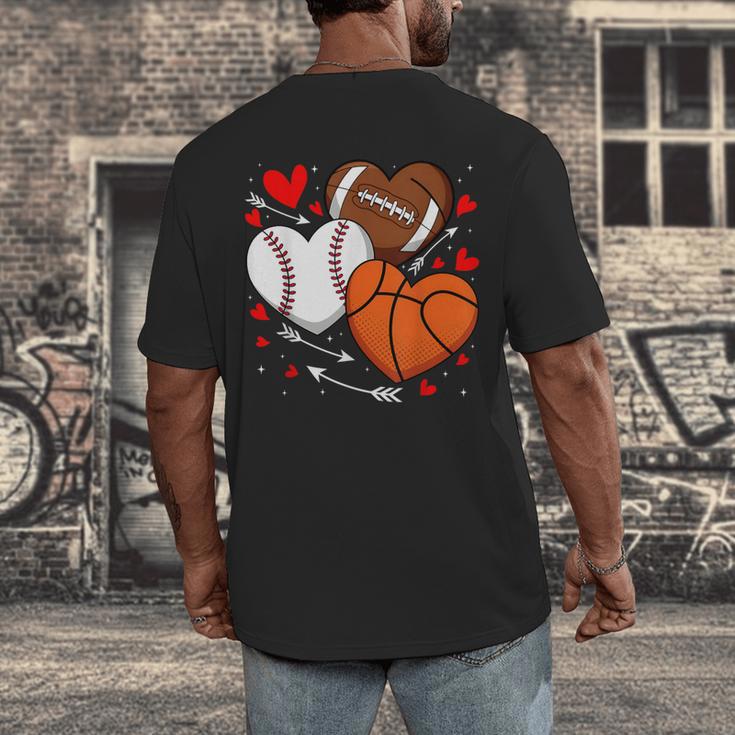 Cute Heart Baseball Basketball Football Valentine Boy Men Men's Back Print T-Shirt