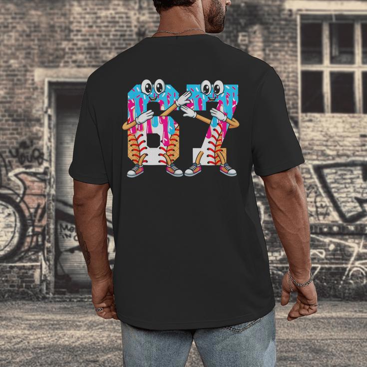 Dabbing Baseball Ice Cream Drip Number 67 Birthday Party Men's Back Print T-Shirt Dabbing Baseball Ice Cream Drip Number 67 Birthday Party Men's Back Print T-Shirt