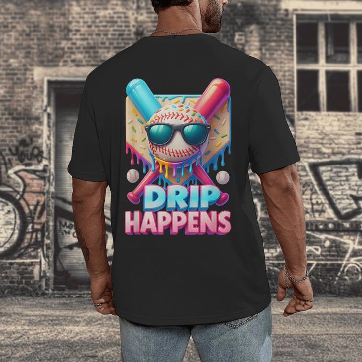 Drip Happens Baseball Ice Cream Bat And Ball With Sunglasses Men's Back Print T-Shirt Drip Happens Baseball Ice Cream Bat And Ball With Sunglasses Men's Back Print T-Shirt