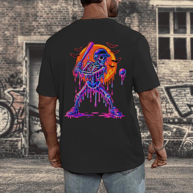 Drip Skeleton Batting Baseball Halloween Men's Back Print T-Shirt