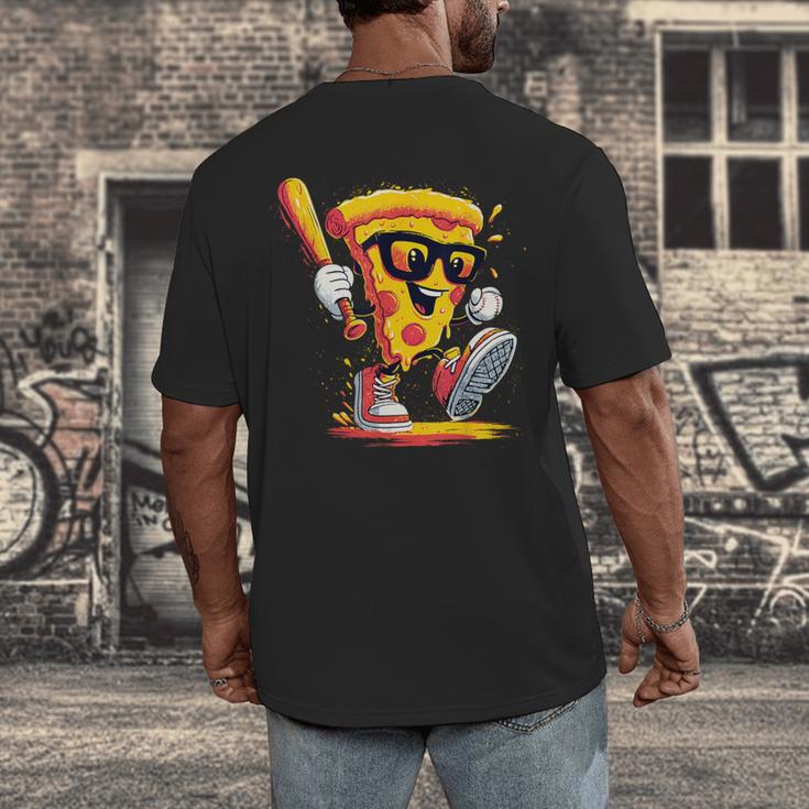 Drippy Pizza Baseball Slice Cartoon Sports Food Men's Back Print T-Shirt