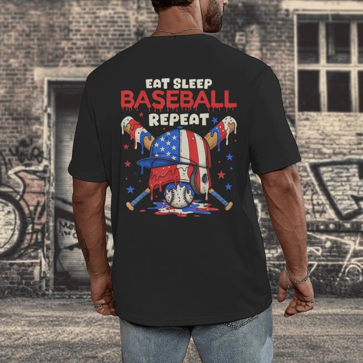 Eat Sleep Baseball Repeat Ice Cream Drip Crossed Bats Men's Back Print T-Shirt Eat Sleep Baseball Repeat Ice Cream Drip Crossed Bats Men's Back Print T-Shirt