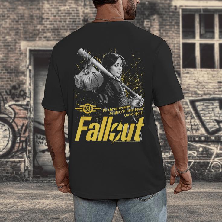 Fallout TV Series Lucy Do Unto Others Baseball Bat Gamer Men's Back Print T-Shirt Fallout TV Series Lucy Do Unto Others Baseball Bat Gamer Men's Back Print T-Shirt