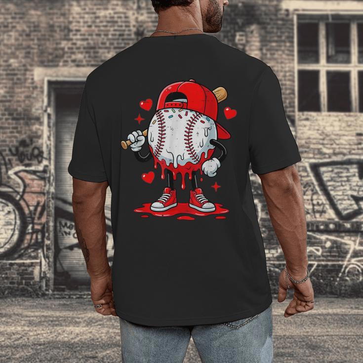 Game Day Baseball Drip Valentine Hearts Sport Lover Men's Back Print T-Shirt