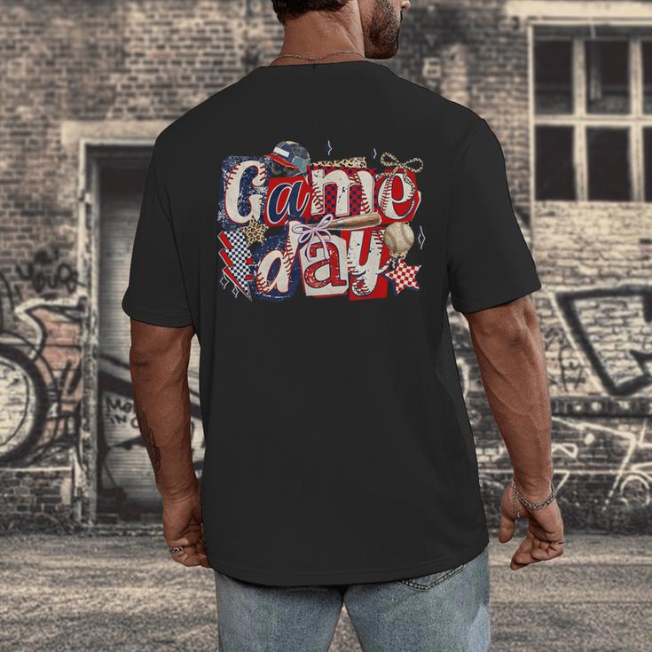 Game Day Baseball Leopard Coquette Bow Mama Mom Sister Men's Back Print T-Shirt