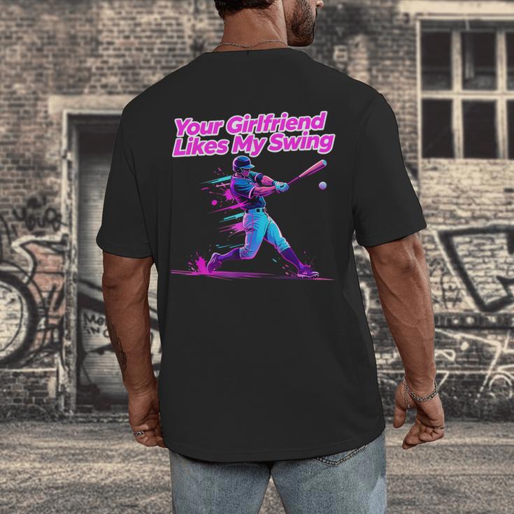Your Girlfriend Likes My Swing Baseball Quote Boys Men Men's Back Print T-Shirt