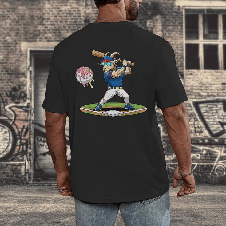 Goat Baseball Player With Bat And Ball Drip Animal Sports Men's Back Print T-Shirt Goat Baseball Player With Bat And Ball Drip Animal Sports Men's Back Print T-Shirt