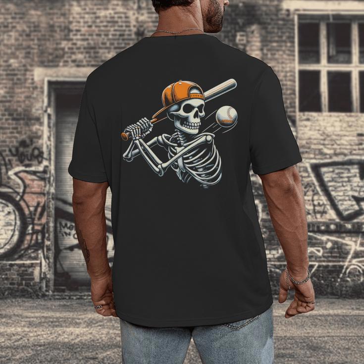 Halloween Boys Batting Skeleton Baseball Men's Back Print T-Shirt Halloween Boys Batting Skeleton Baseball Men's Back Print T-Shirt