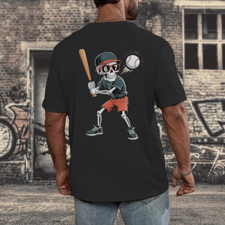 Halloween Skeleton Playing Baseball 67 Six Seven Meme Men's Back Print T-Shirt