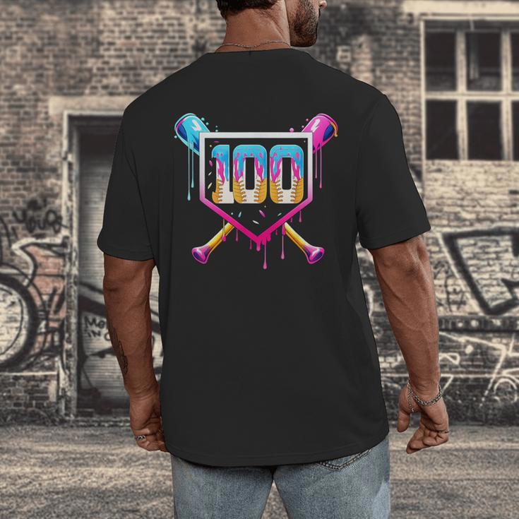 Happy 100 Days Of School Baseball Drip 100th Day Of School Men's Back Print T-Shirt Happy 100 Days Of School Baseball Drip 100th Day Of School Men's Back Print T-Shirt