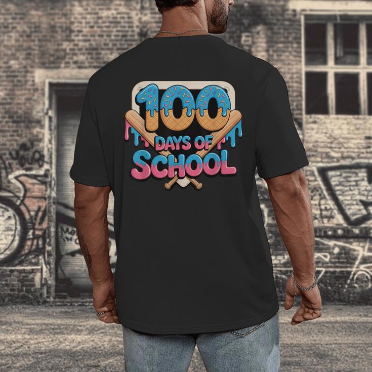 Happy 100 Days Of School Baseball Drip For Kids Teachers Men's Back Print T-Shirt Happy 100 Days Of School Baseball Drip For Kids Teachers Men's Back Print T-Shirt