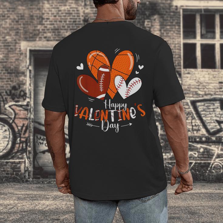 Happy Valentines Day Basketball Baseball Football Boys Men's Back Print T-Shirt