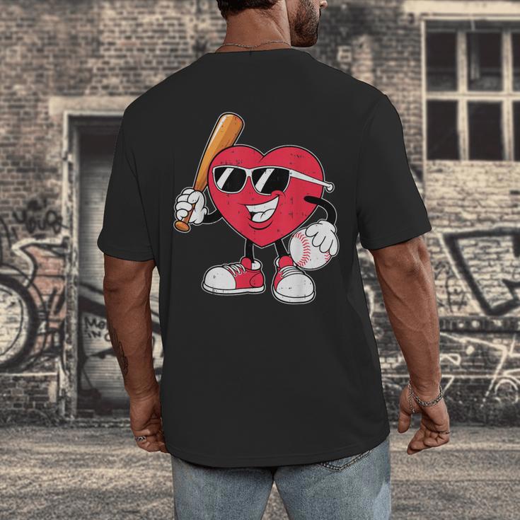 Heart Play Baseball Valentine's Day Teens Boys Girls Kids Men's Back Print T-Shirt