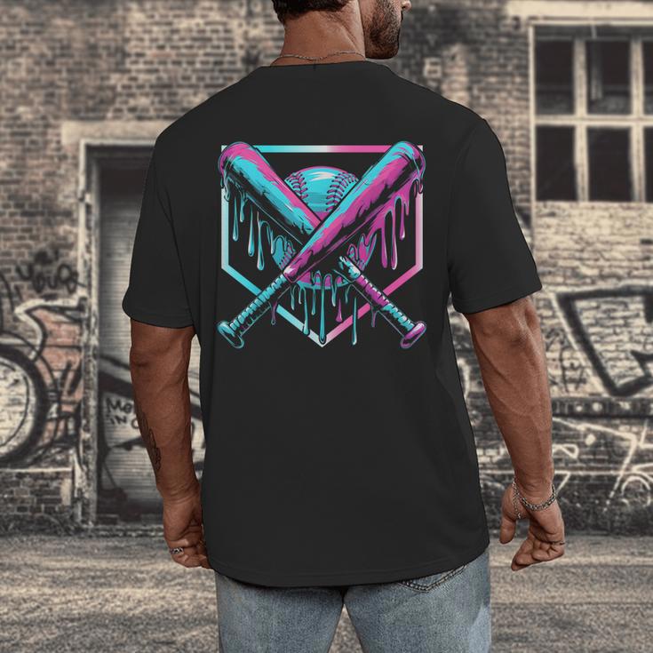 Ice Cream Baseball Drip Home Plate Bats Cool For Boys Youth Men's Back Print T-Shirt