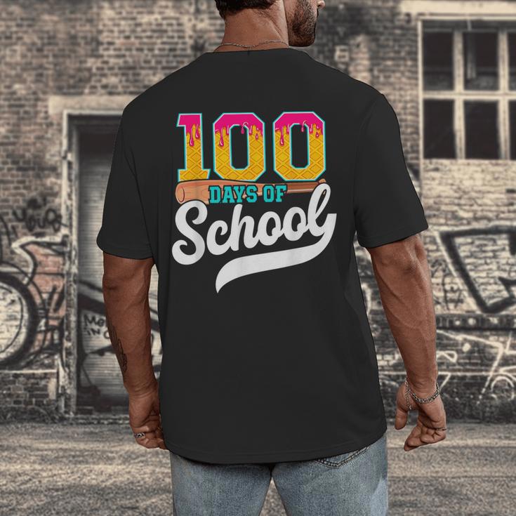 Ice Cream Drip 100 Days Of School Baseball Boys 100th Day Men's Back Print T-Shirt Ice Cream Drip 100 Days Of School Baseball Boys 100th Day Men's Back Print T-Shirt