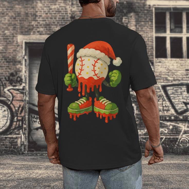 Ice Cream Drip Baseball Christmas Baseball Drip Candy Cane Men's Back Print T-Shirt Ice Cream Drip Baseball Christmas Baseball Drip Candy Cane Men's Back Print T-Shirt