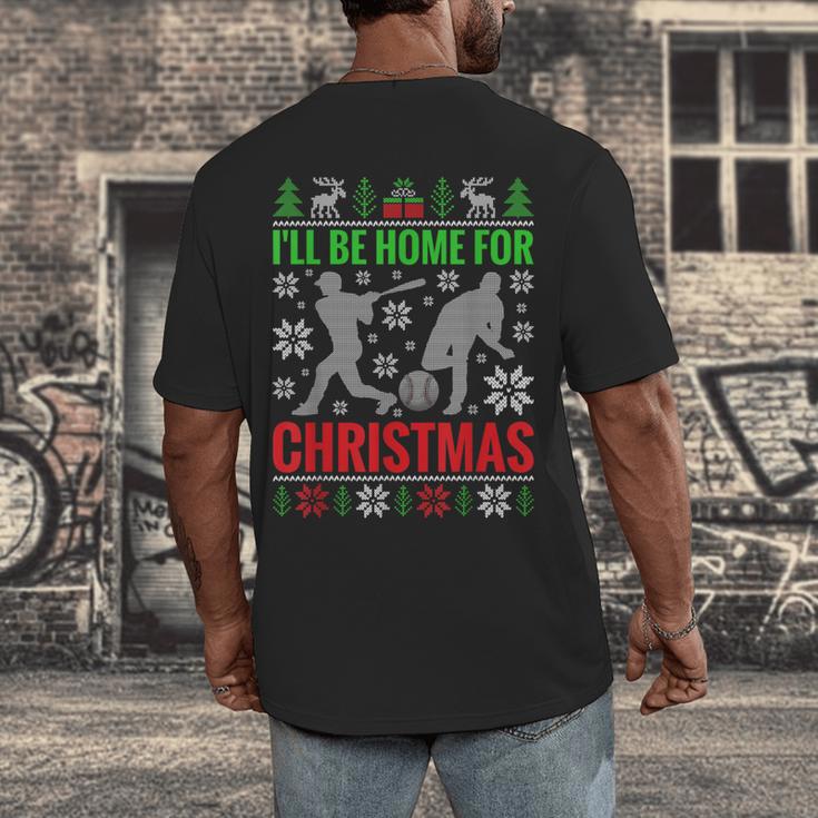 I'Ll Be Home For Christmas Baseball Xmas Men's Back Print T-Shirt