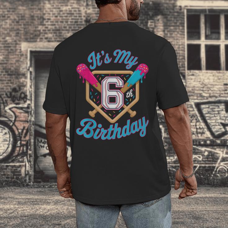 It's My 6th Birthday Baseball Fan Fun Party Celebration Men's Back Print T-Shirt It's My 6th Birthday Baseball Fan Fun Party Celebration Men's Back Print T-Shirt