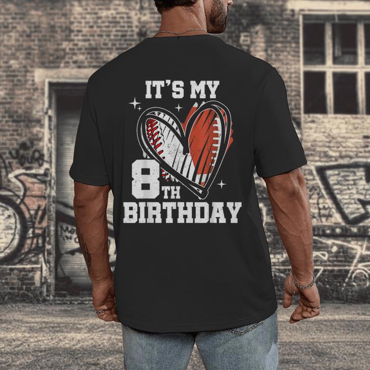 It's My 8th Birthday Baseball Football Heart 8 Year Old Men's Back Print T-Shirt It's My 8th Birthday Baseball Football Heart 8 Year Old Men's Back Print T-Shirt