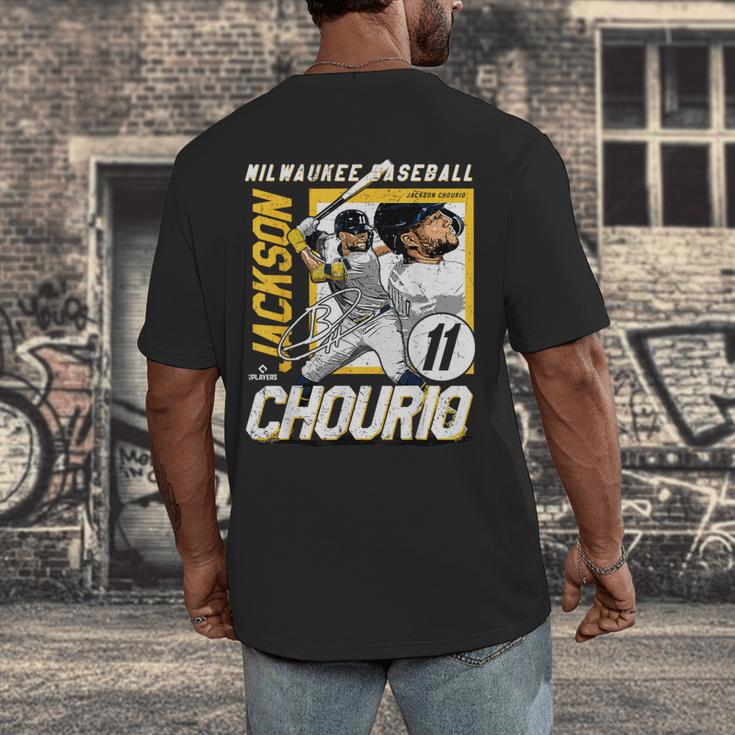 Jackson Chourio Milwaukee MLB Baseball Player MLBJCH203M Men's Back Print T-Shirt Jackson Chourio Milwaukee MLB Baseball Player MLBJCH203M Men's Back Print T-Shirt