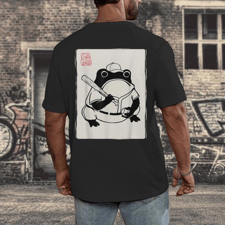 Japanese Grumpy Frog Baseball Player Baseball Men's Back Print T-Shirt Japanese Grumpy Frog Baseball Player Baseball Men's Back Print T-Shirt