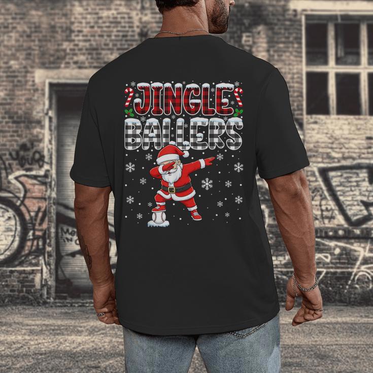 Jingle Ballers Plaid Santa Dabbing Baseball Christmas Men's Back Print T-Shirt Jingle Ballers Plaid Santa Dabbing Baseball Christmas Men's Back Print T-Shirt