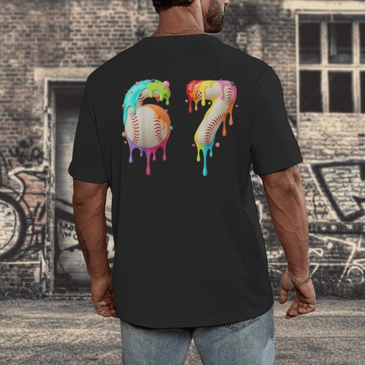 Kids Meme 67 Number Six 6 Seven 7 Ice Cream Drips Baseball Men's Back Print T-Shirt