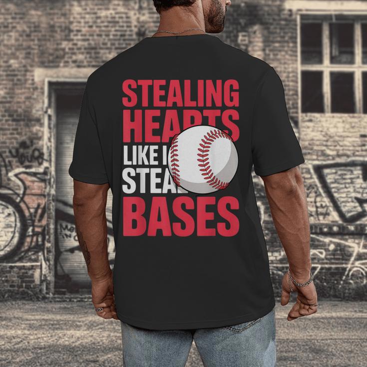 Kids Stealing Hearts Like I Steal Bases Cute Baseball Boys Men's Back Print T-Shirt