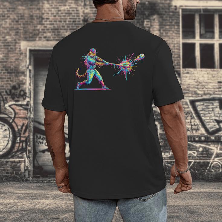 Leopard Baseball Player Ice Cream Drip For Boys Kids Men's Back Print T-Shirt