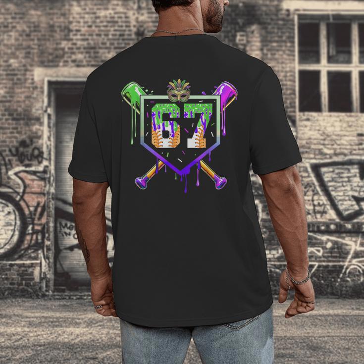 Mardi Gras Baseball Carnival Party Ice Cream Drip Boys Men's Back Print T-Shirt