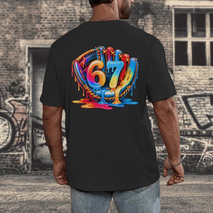Number 67 Baseball Glove Ice Cream Drip Six Seven Meme Men's Back Print T-Shirt