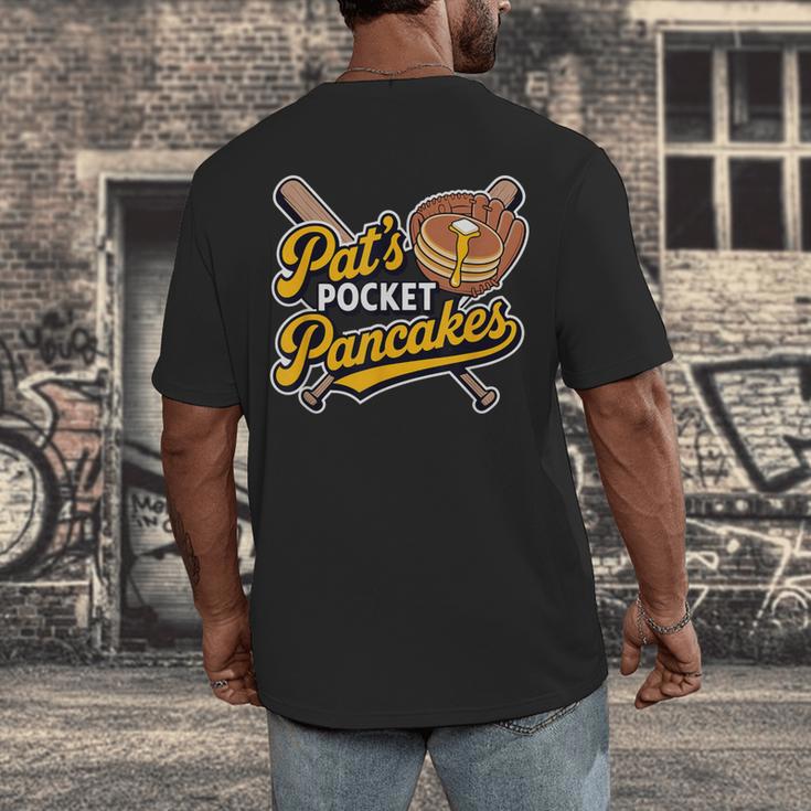 Pat's Pocket Pancakes Baseball Glove Stack Syrup Men's Back Print T-Shirt Pat's Pocket Pancakes Baseball Glove Stack Syrup Men's Back Print T-Shirt