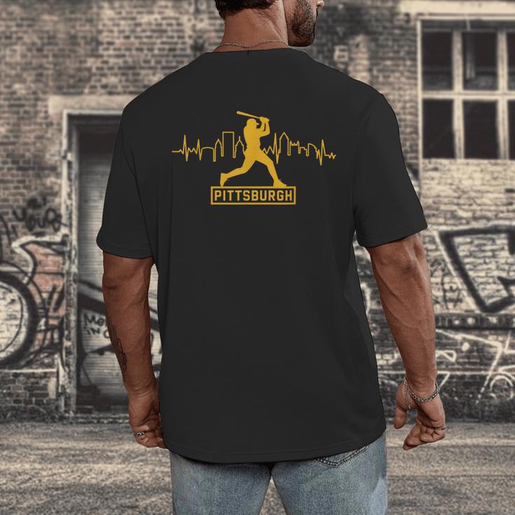 Pittsburgh Lovers Skyline Retro Baseball Heartbeat Men Women Men's Back Print T-Shirt
