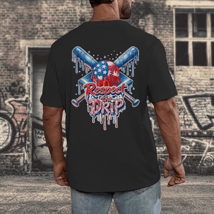 Respect The Drip Baseball American Flag Ice Cream Drip Youth Men's Back Print T-Shirt