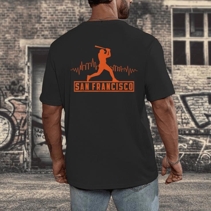 San Francisco Lovers Skyline Retro Baseball Heartbeat Men Men's Back Print T-Shirt