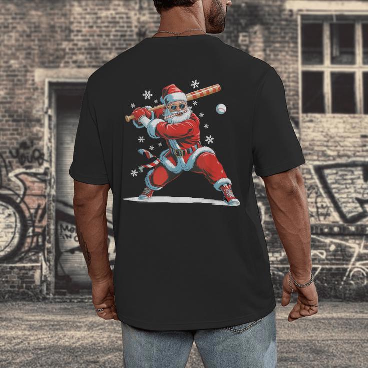 Santa Playing Baseball Christmas Candy Cane Fun Xmas Holiday Men's Back Print T-Shirt Santa Playing Baseball Christmas Candy Cane Fun Xmas Holiday Men's Back Print T-Shirt
