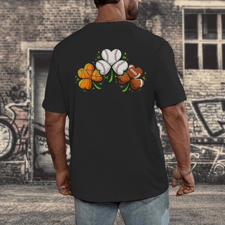 Shamrock Baseball Basketball Football St Patricks Day Men's Back Print T-Shirt