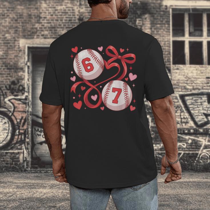 Six Seven Baseball Lover Sports Red Heart Bow Valentine Girl Men's Back Print T-Shirt