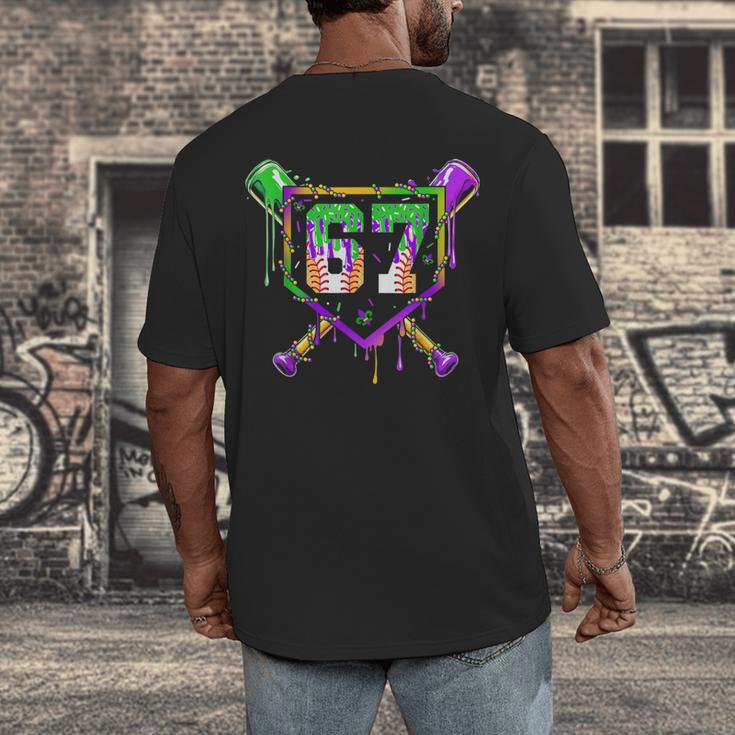 Six Seven Mardi Gras Baseball Sports Party Men's Back Print T-Shirt Six Seven Mardi Gras Baseball Sports Party Men's Back Print T-Shirt