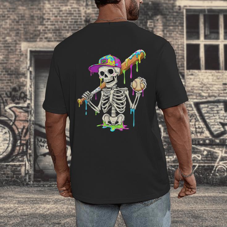 Skeleton Baseball Drip Boys Ice Cream Drip Youth Baseball Men's Back Print T-Shirt