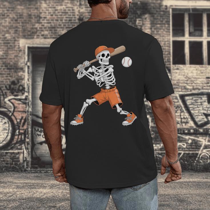 Skeleton Batting Baseball Halloween Men's Back Print T-Shirt