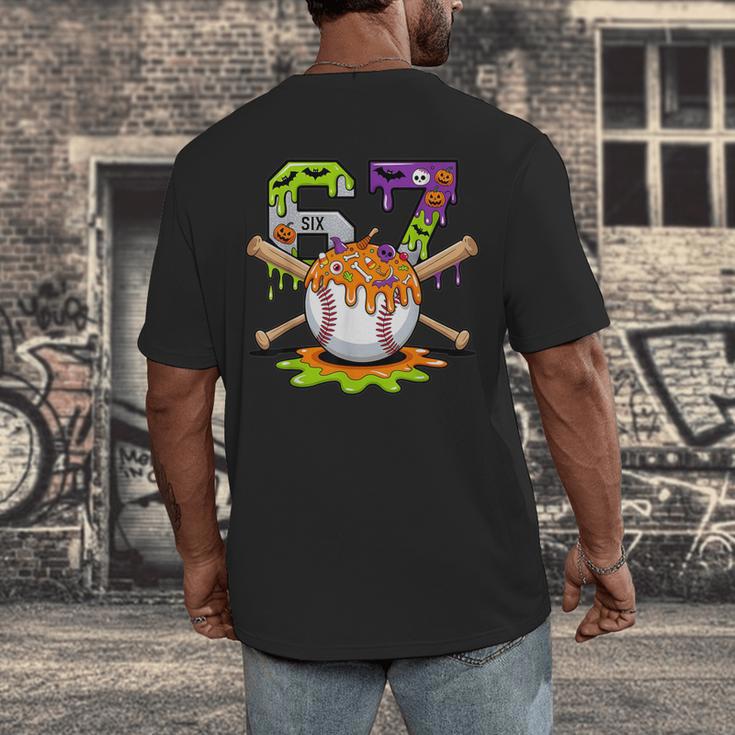 Spooky Halloween Baseball Ice Cream Dripping Six Seven 6 7 Men's Back Print T-Shirt Spooky Halloween Baseball Ice Cream Dripping Six Seven 6 7 Men's Back Print T-Shirt