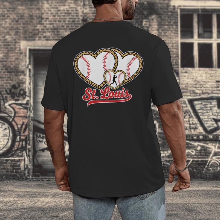 St Louis Leopard Heart Baseball Batter Boys Fan Men's Back Print T-Shirt St Louis Leopard Heart Baseball Batter Boys Fan Men's Back Print T-Shirt
